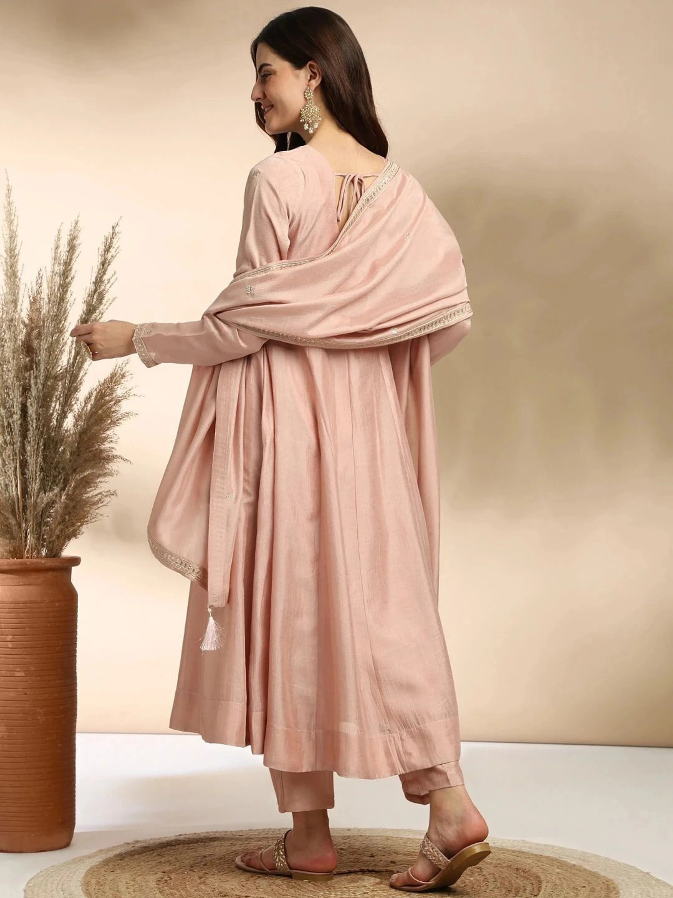 Mokosh Women Kurta Pant Dupatta Set Creamy p10