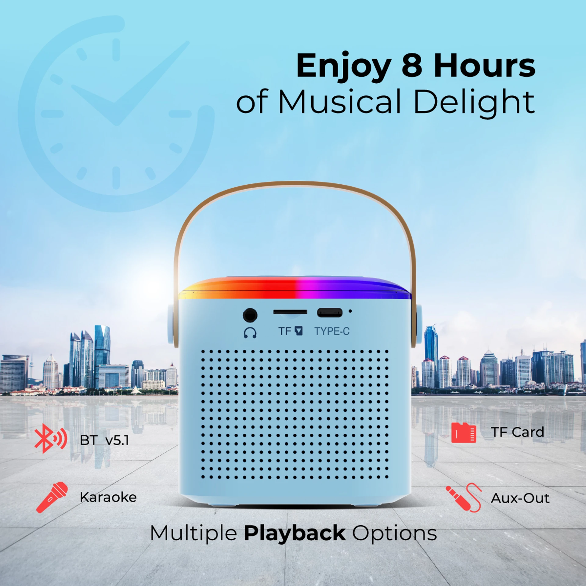 Mic, 10W Pristine Sound, 8Hrs Playtime 10 W Bluetooth Speaker